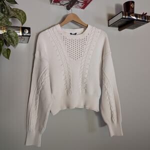 Buffalo Jeans | White 100% Cotton Cropped Cable Knit Sweater | Size XL